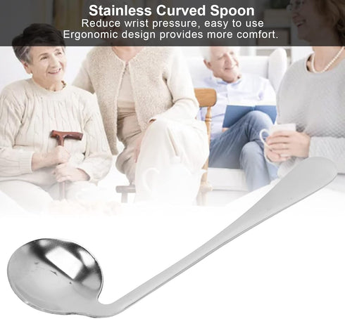 Curved Spoon,ANGGREK Curved Spoon Angled Spoon Stainless Curved Self FeedingAdaptive Utensil for Parkinsons or Elderly Use(Left Hand)