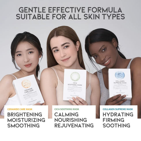 Hydrating Soothing Sheet Masks Gift Set for Skincare, Korean Vegan Sheet Mask for Dry, Sensitive Skin, Calming,