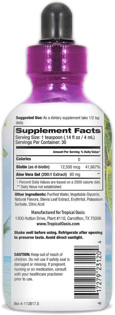 Maximum Strength Liquid Biotin Drops w/ 12,500 MCG – Best Vitamins for Fast Hair Growth, 4oz, 30 Serv