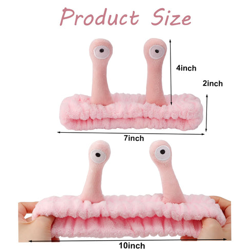 Light Pink Snail Face Wash Headband, Funny Skincare Spa Headband with Cute Alien Antenna for Women