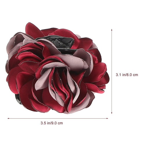 Lurrose 4Pcs Large Ribbon Hair Claws, Rose Flower Bow Jaw Hair Clip Barrette Ponytail Holders for Girls Women