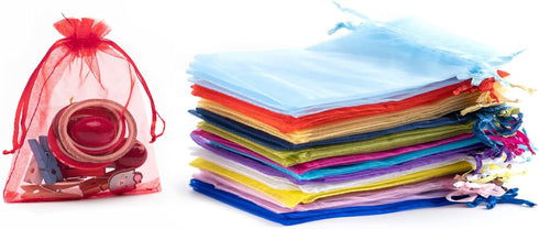FOCCIUP 100 Pcs 3x4 Inches Mixed Color Organza Gift Bags with Drawstring for Christmas Wedding Birthday Party Favor
