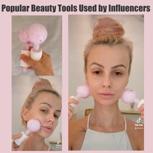 Ice Globes for Facials - Cool Skincare Cryo Tools for Face and Eye Puffiness Relief - Pink Drink Glitter