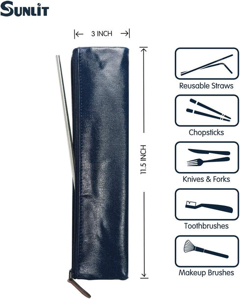 Sunlit 100% Waterproof Wipe Clean Hygienic Carrying Case/Pouch for Reusable Straws - 2 Set for 10.5 Inches Straws,