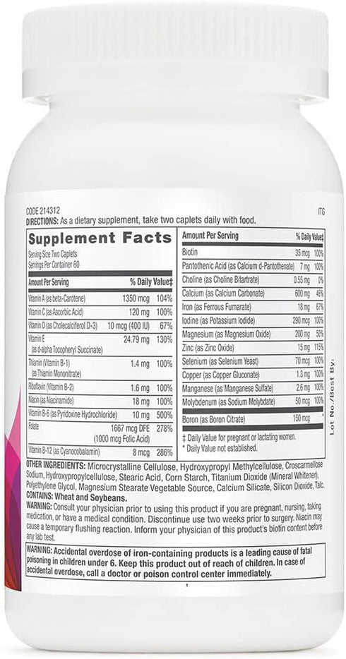 GNC Women's Prenatal Multivitamin Formula with Iron | Supports Pregnancy and Healthy Baby Development | Essential Nutrients Folic Acid, Zinc, Calcium plus B Vitamins | 120 Caplets