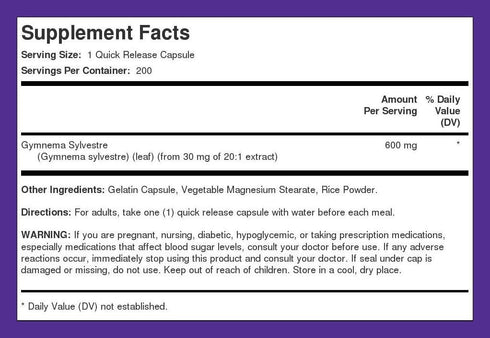 Piping Rock Gymnema Sylvestre Supplements 600 mg | 200 Capsules | Non-GMO, Gluten Free, Concentrated Herbal Extract