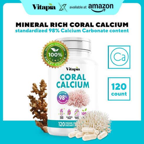 Coral Calcium Powder 1000mg Capsules for Bone Health and PH Level Balance - 120 Veggie Capsules