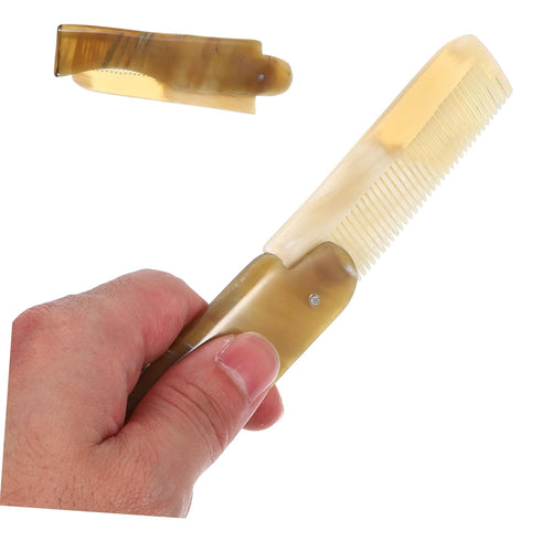 SOLUSTRE Folding Mustache Comb and Beard Comb, Portable Ox Horn Hair Comb for Everyday Grooming