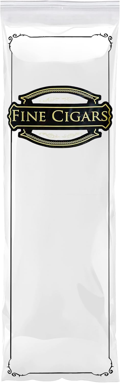 Clear Printed Fine Cigars Cigar Bags - 3 x 10 Inches, 100 Pack Reclosable Zipper Bags for Cigars