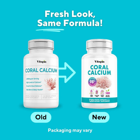 Coral Calcium Powder 1000mg Capsules for Bone Health and PH Level Balance - 120 Veggie Capsules