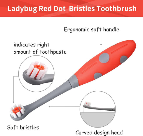 Mombella Ladybug Toddler Toothbrush for Ages 2 Years+, Soft Red Dot Bristle for Kids Oral Hygiene