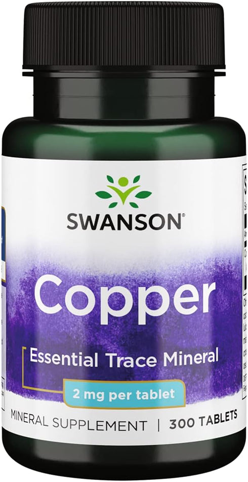 Swanson Copper Mineral Supplement - 2 mg (Copper Chelate) - 300 Tablets for Antioxidant & Immune Support