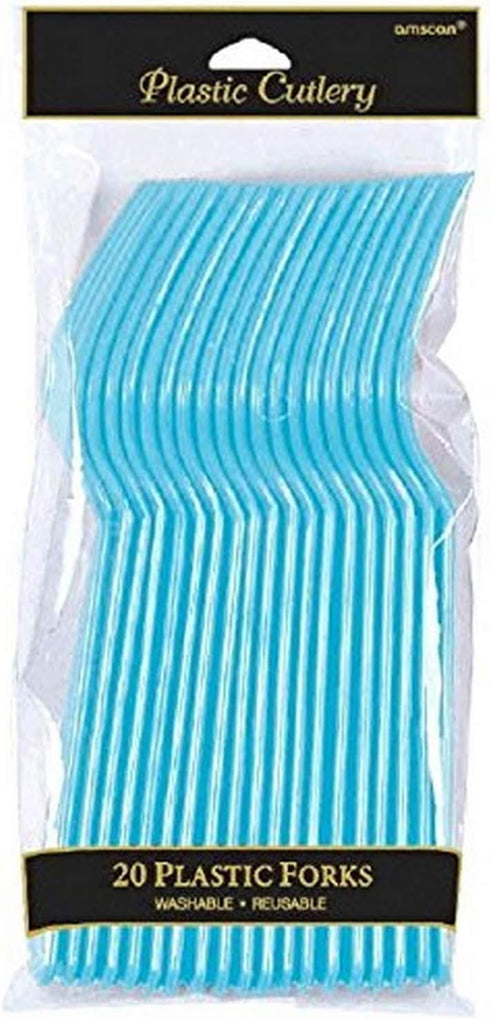 Elegant Caribbean Blue Plastic Fork, Pack of 20 - Eco-Friendly, Durable & Perfect for Parties & Events