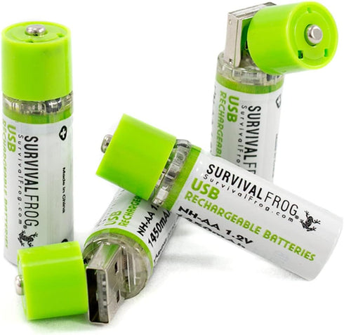 Survival Frog EasyPower USB AA Rechargeable Batteries - 1.2V/1450 mAh, 4 Pack