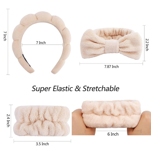 VELSCRUN 6 Pack Makeup Headband Set, Brown Sponge Hair Band Bow Tie Spa Headbands for Women