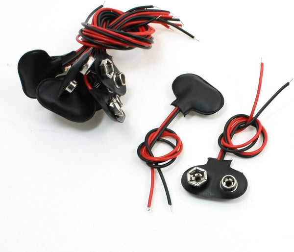 uxcell 10 Pcs Faux Leather Housing T Type 15cm Wired 9V Battery Clip Connector