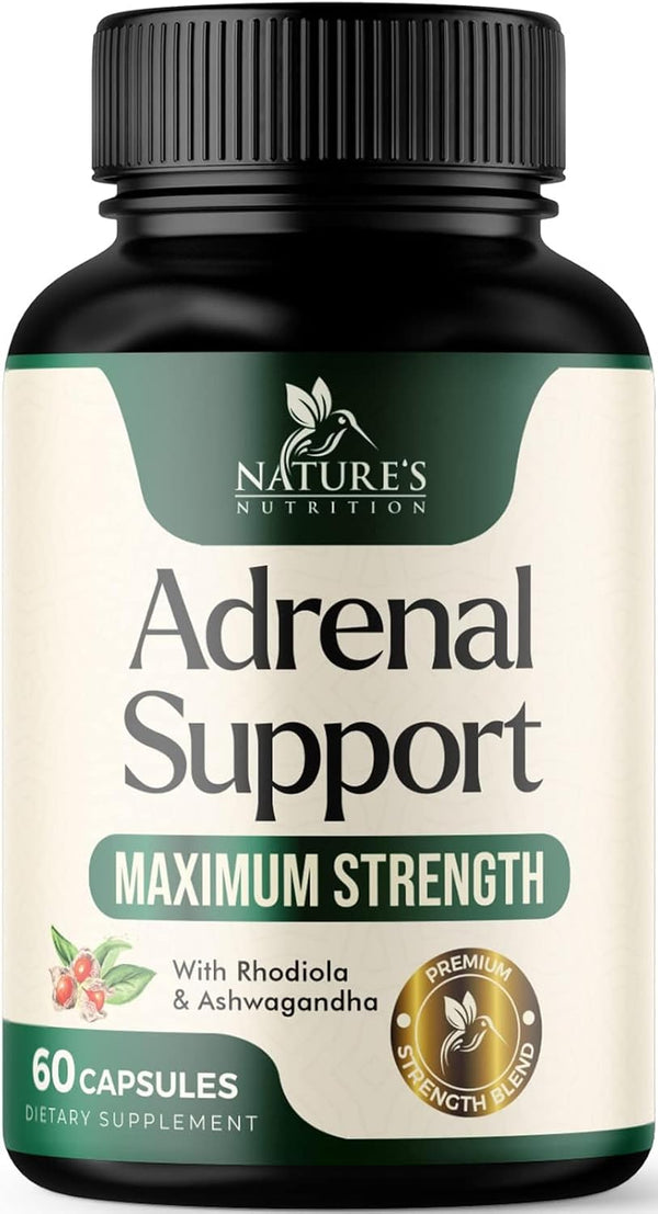 Adrenal Support Supplements with Ashwagandha, 10 Herbs for Cortisol Health, Energy, Stress, Relaxation, 60 Capsules
