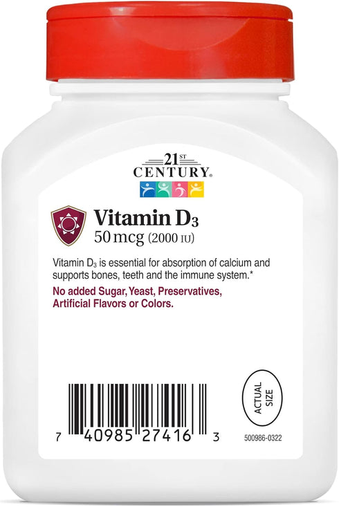 21st Century D3 2000 IU Softgels | 250 Count