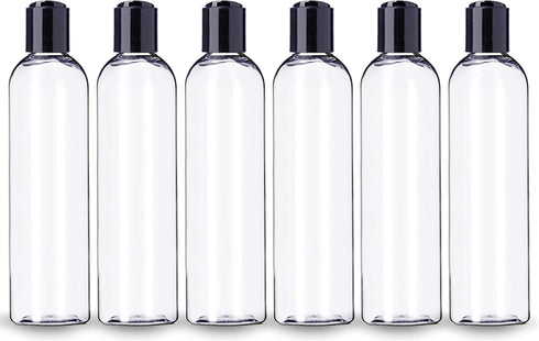 ljdeals 8 oz Clear Plastic Empty Bottles with Black Disc Top Caps, Refillable Containers, Pack of 6, BPA Free