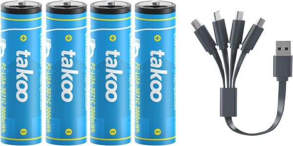 TAKOO Lithium AA/AAA Batteries 4/8 Pack, Rechargeable Double A/Triple A Battery 1.5V 3000mWh/880mWh