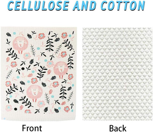 Swedish Dishcloth Reusable Kitchen Dish Towels, Absorbent Fast Dry Cleaning Cloths Set of 4 (Sheep)