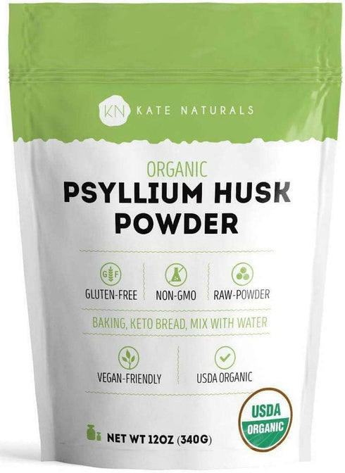Kate Naturals Psyllium Husk Powder for Baking, Fiber & Digestion, 12oz, Organic, Gluten Free, Pet Safe