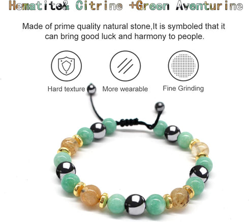 Money Attraction Bracelet - Citrine Crystal Women MenBracelets -Wealth Prosperity Abundance Stone Bead Bracelet