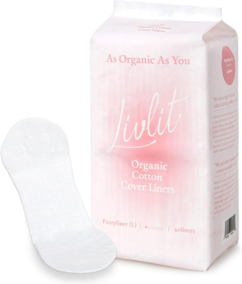 Livlit Ultra Thin Panty Liners, 100% Certified Organic Cotton, Light Absorbency, Chlorine Free, Unscented, 40 Count