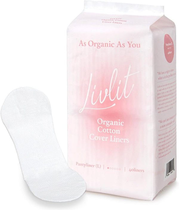 Livlit Ultra Thin Panty Liners, 100% Certified Organic Cotton, Light Absorbency, Chlorine Free, Unscented, 40 Count