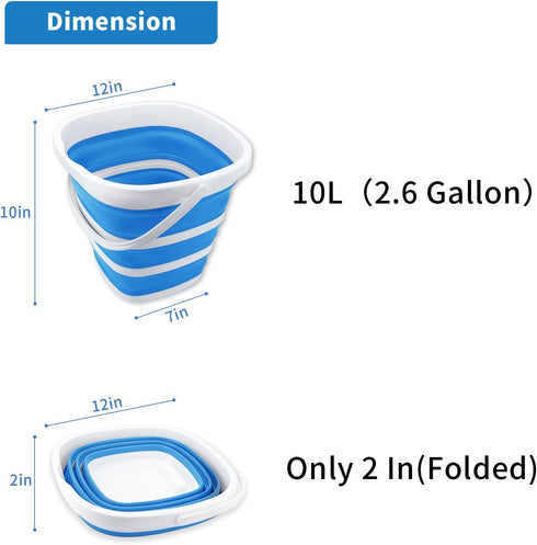 2 Pack Collapsible Buckets 10L 2.6 Gallon Cleaning Bucket Mop Bucket Folding Foldable Portable Small Plastic Water Supplies for Outdoor Garden Camping Fishing Car Wash Space Saving Square Grey Blue by Craftend