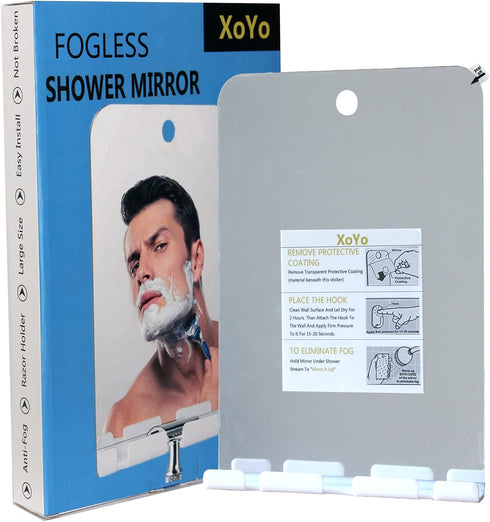 XoYo APHUIME Large Fogless Shower Mirror - Includes 1 Adhesive Hook, Anti-Fog Wall Hanging Mirror for Makeup Shaving