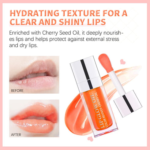 Hydrating Lip Glow Oil, Transparent Toot Tinted Lip Oil Gloss, Nourishing and Repairing, 0.2 OZ Cherry
