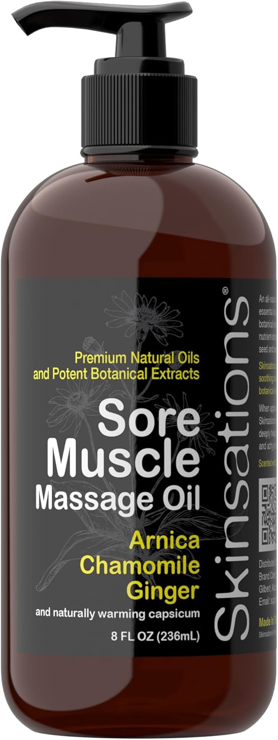 Skinsations Sore Muscle Massage Oil with Arnica Montana - Naturally Warming Capsicum,