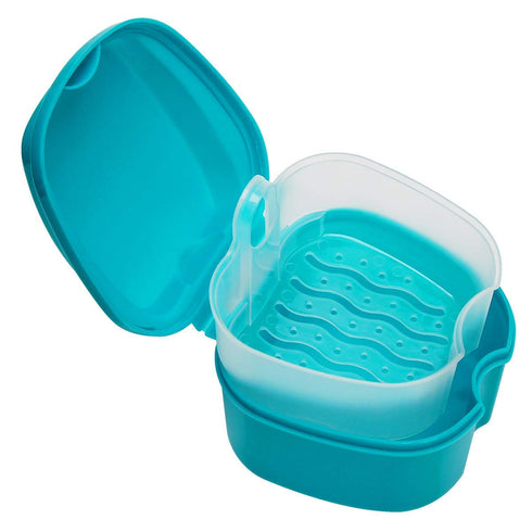 Coolrunner Denture Case - Denture Cup with Strainer, Storage Box for Travel, Retainer Cleaning (Green)