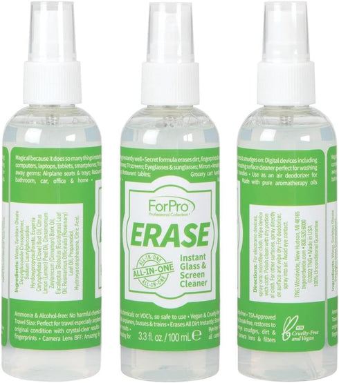 ForPro Erase Instant Glass & Screen Cleaner Kit, for TV Screens, Smartphones, Eyeglasses, Mirrors - Includes 3.3 Oz. Bottle and Microfiber Cleaning Cloth (Pack of 3)