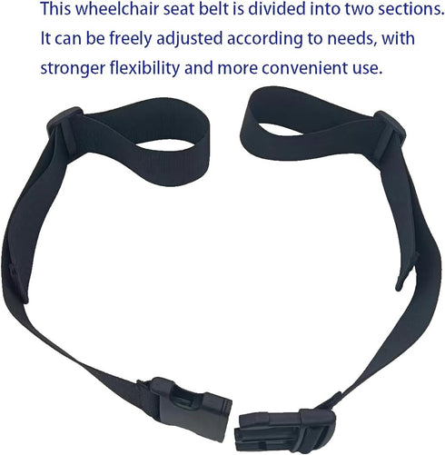 Two-Piece Wheelchair Safety Strap Seat Belt Adjustable Anti-Fall Size-Suitable Adjustable Universal Harness with Buckle Patients Strap Chair Medical Seniors Disable Prevent Sliding Belt(1set Black)