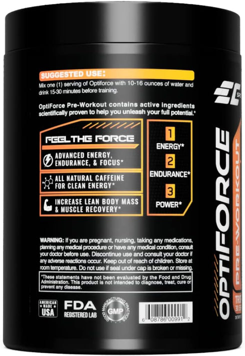 OptiForce Pre-Workout Tropical Blast Supplement Powder, Clean Energy & Natural Caffeine (30 Servings)