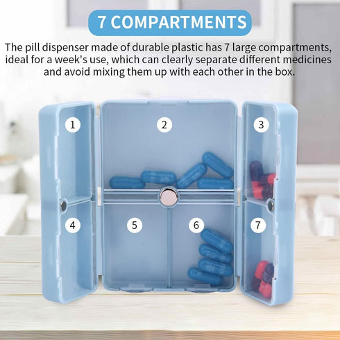 Meluvora 2 7 Pcs Travel Pill Organizer, Pocket Pharmacy with Compartments Design, Magnetic Travel Box Pill Dispenser
