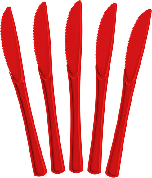 Exquisite Heavy Duty Red Plastic Knife, 50 Pcs BPA Free Disposable Cutlery for Parties