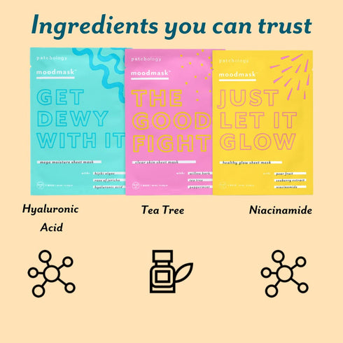 Patchology "All the Feels" Hydrating Sheet Masks for Dry Skin and Redness (3 Piece Set)