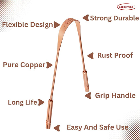 Set of 2 Pure Copper Metal Tongue Cleaner Pack, Easy to Use Ayurvedic Tongue Scrapers for Better Oral Hygiene
