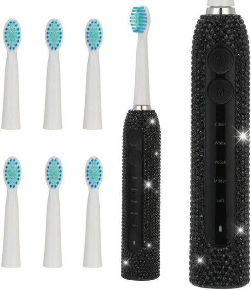 Veseek Diamond Sonic Electric Toothbrush Bling Rechargeable Toothbrushes for Adults with 6 Brush