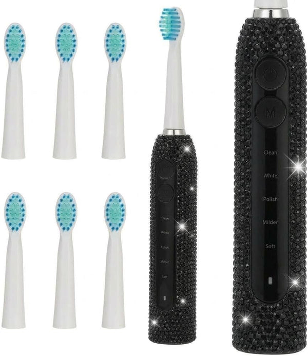 Veseek Diamond Sonic Electric Toothbrush Bling Rechargeable Toothbrushes for Adults with 6 Brush