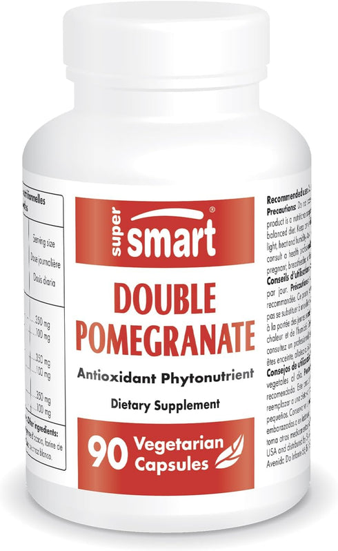 SuperSmart Double Pomegranate Extract Supplement, 90% Ellagic Acid, 90 Vegetarian Capsules