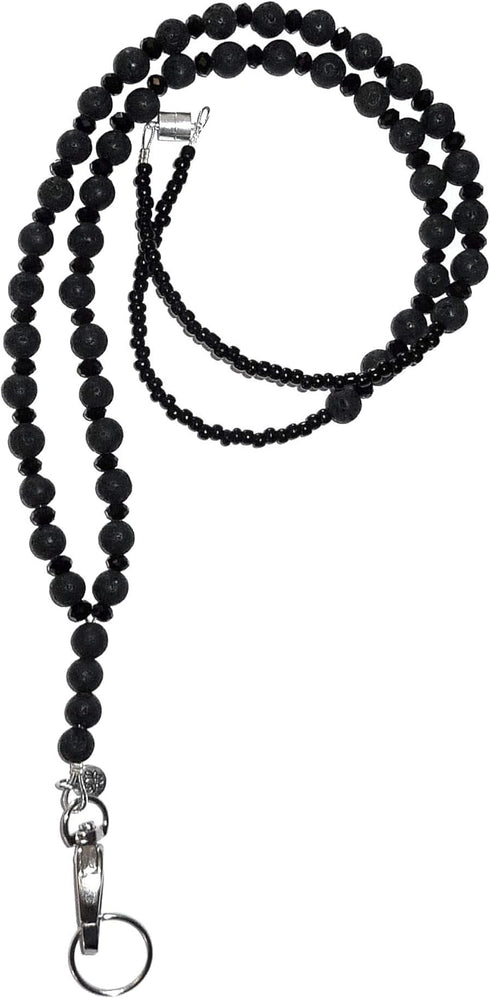 Beaded Essential Oils Diffuser Lanyard, Black Lava, 34" for ID Badge Card Holder, Teacher Gift, Nurse