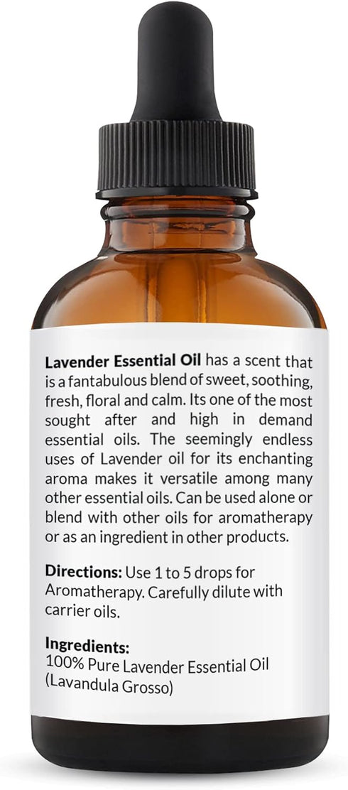 NaturoBliss Lavender Essential Oil - 100% Pure & Natural, Therapeutic Grade with Glass Dropper, 4 fl. Oz