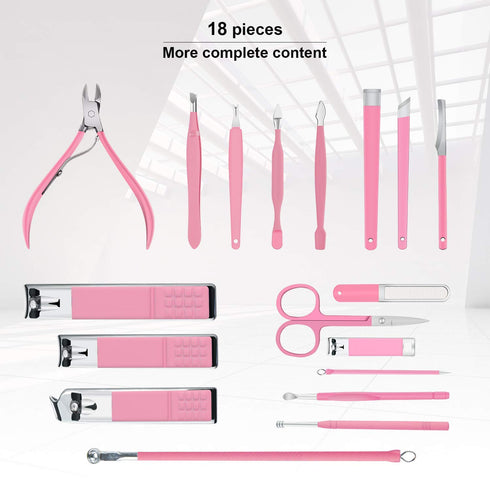 Professional Manicure Set, Nail Clippers Kit for Women, 18Pcs Stainless Steel Grooming