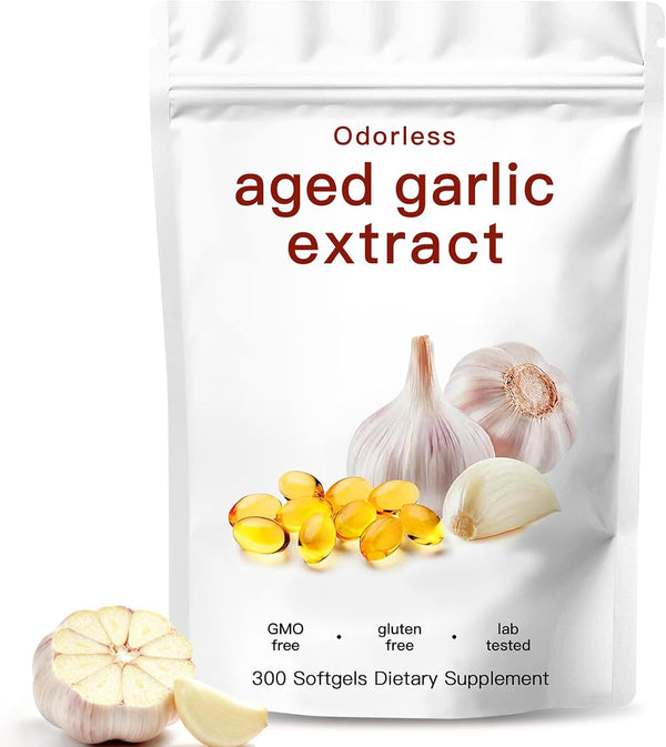 ZEYARUIBO Aged Garlic Extract-300 Count Odorless Organic Garlic Capsules Supplement for Heart &