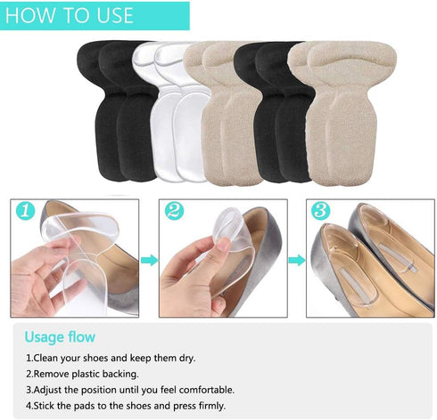 Heel Cushion Inserts, Heel Grips Shoe Pads for Women, Anti Slip Back of Loose Heel Shoes for High Heels (10 Pcs)