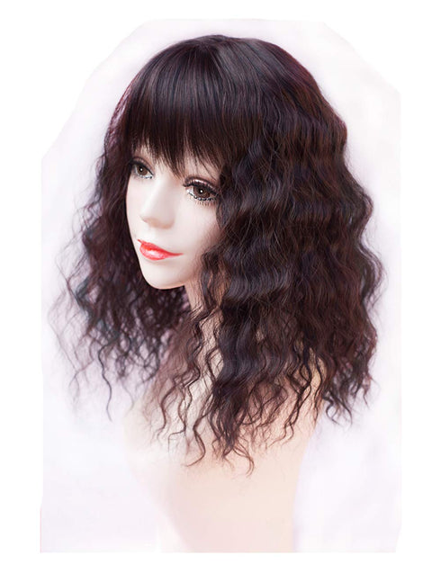 Water Wavy Hair Forehead Piece Clip, Middle Part Topper with Choppy Fringe, Thin, 45cm, Dark Brown